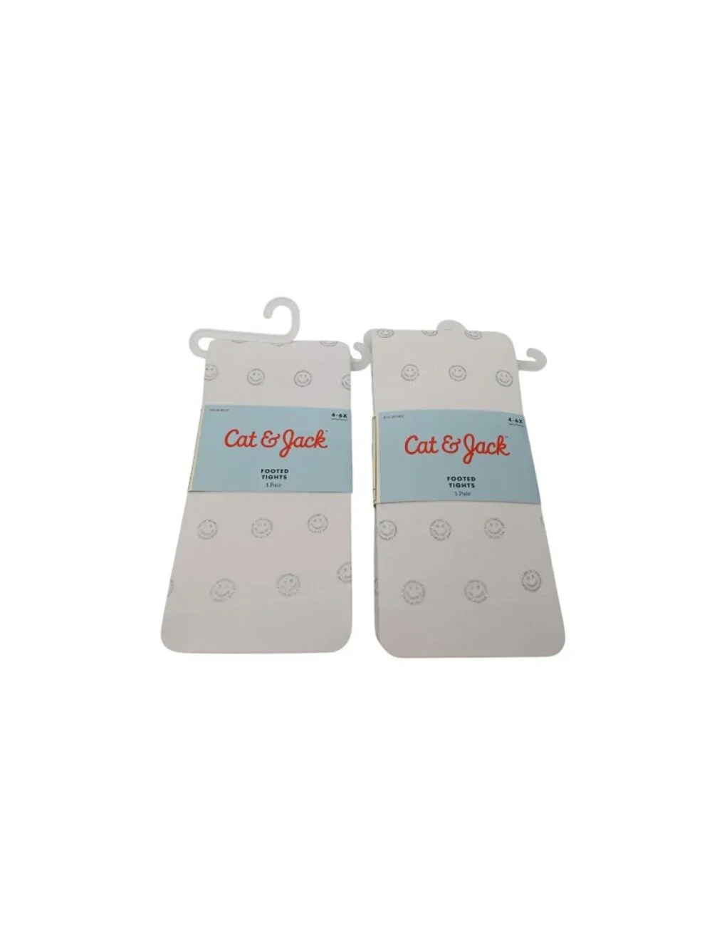 NIP Cat & Jack Lot of 2 Footed Tights Sz 4-6X White Smiley Face Print Soft